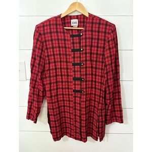 Vintage R & M Richards Shirt Womens 14 Red Black Plaid Long Sleeve Button Up 90s